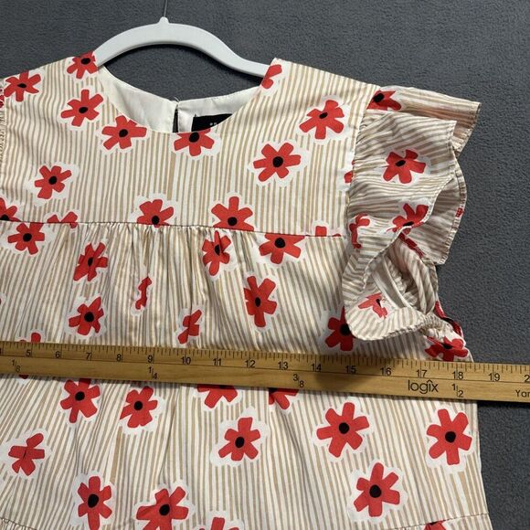 En Saison Poplin Tiered Ruffle Sleeve Short Dress Poppy Floral Print Size S - Picture 8 of 8